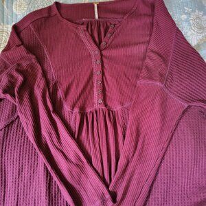 Free People Waffle Shirt Size L  burgundy beautiful